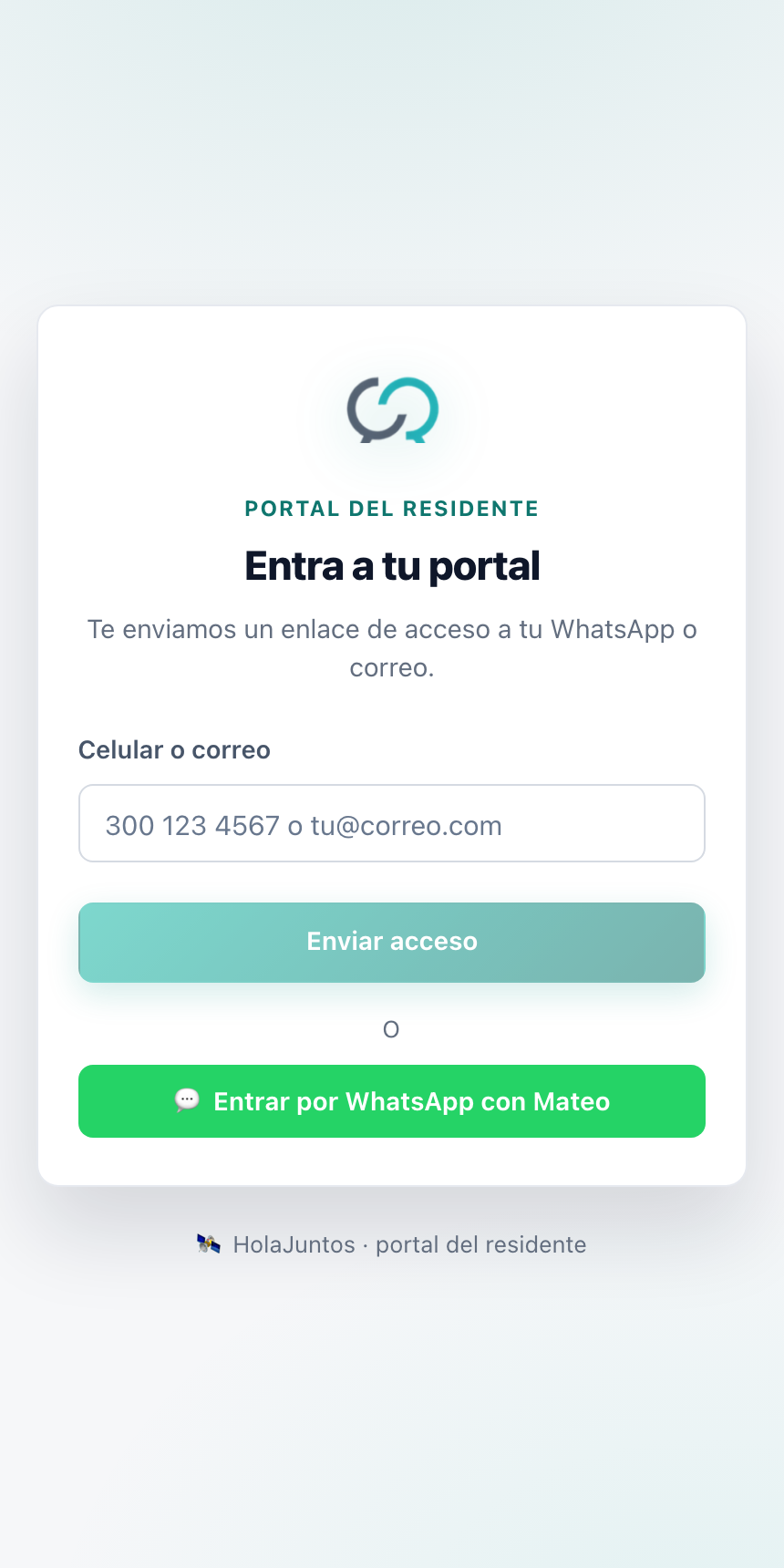Portal del residente de HolaJuntos en un teléfono
