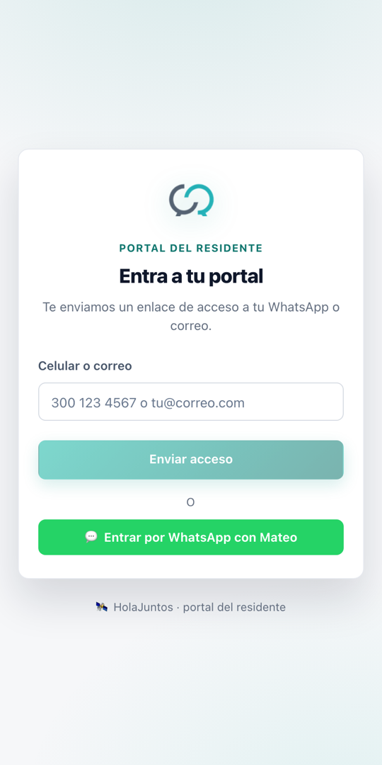 Portal del residente de HolaJuntos en un teléfono