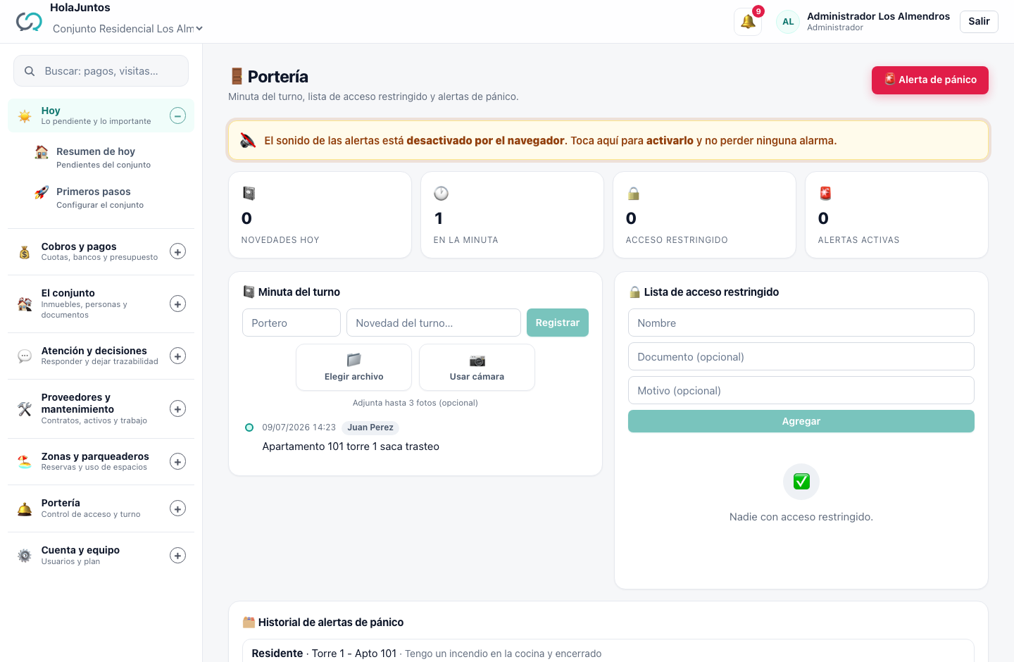 Módulo de portería de HolaJuntos
